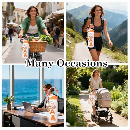 5-Piece Water Bottle Accessory Set - Pearl Strap & Letter Charm - Orange / W