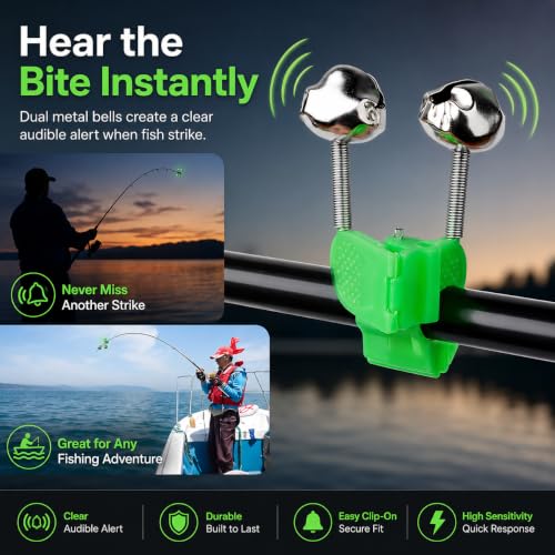 Fishing Rod Alarm Bells Clips - 20 Pcs Dual Bell Bite Alerts