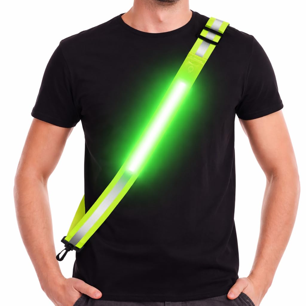 VIREOGEAR LED Safety Sash, USB Rechargeable Reflective Running Gear with 360° High Visibility, Adjustable Light Up Sash, 5 Colors & 11 Flash Modes for Running, Walking, Cycling & Dog Walking