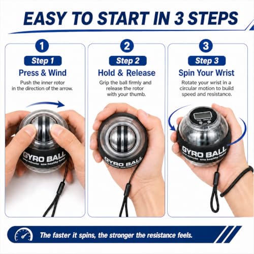 Auto-Start Gyro Ball Wrist Strengthener with LED Counter