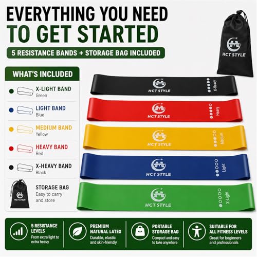 Multi-Color Resistance Bands Set of 5 for Full Body Workout, Yoga & Fitness