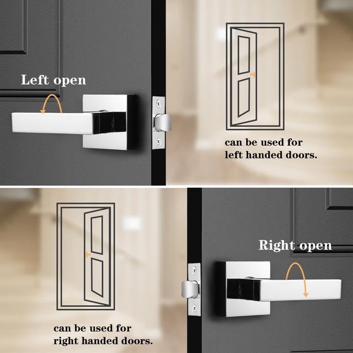 Probrico 5 Pack Hall & Closet Passage Door Levers Non-Locking Polished Chrome Handleset Keyless Feature Modern Square Door Handles Interior Heavy Duty Hardware