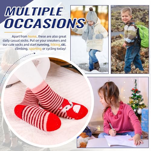Kids Wool Socks for Boys Girls 4-7 Years Stripe Animal Warm Winter Thermal 6 Pairs