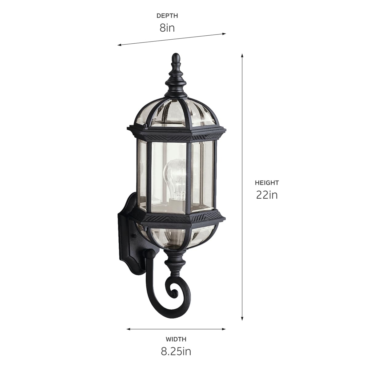 Kichler Barrie 22" Outdoor Wall Light in Black, 1-Light Exterior Wall Sconce with Clear Beveled Glass, (22" H x 8" W), 9736BK