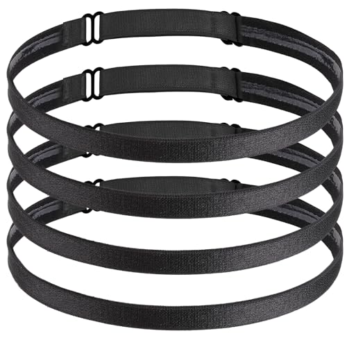 Elastic Sport Headbands - 4 Black Non-Slip Running Sweat Bands
