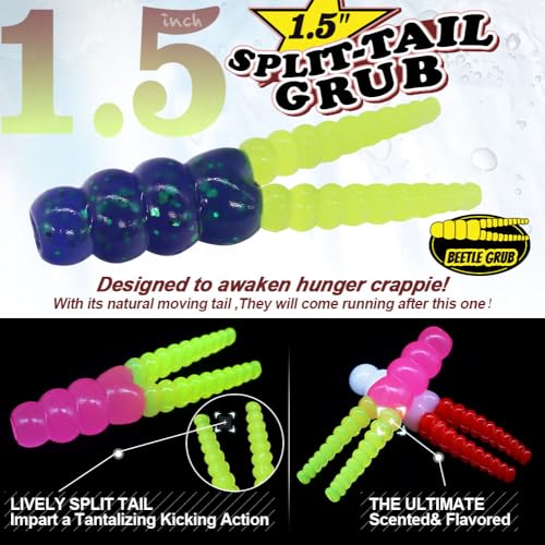 XFISHMAN Split-Tail Grub Kit 40 pcs. for Crappie & Panfish Fishing - Model THIS listing
