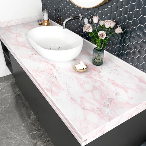 Pink Glossy Marble Contact Paper Peel and Stick Waterproof Self Adhesive Wallpaper 15.7in x 78.8in Countertop Contact Paper Crafts Wall Covering for Table Countertop Cabinet