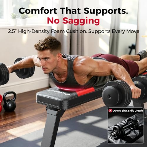 Foldable Flat Weight Bench for Home Gym - 600 lbs Capacity