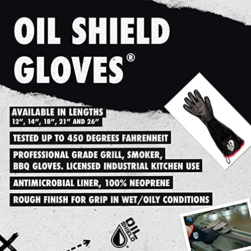 OIL SHIELD 18'' High Heat Neoprene Glove, Fryer Filtration Glove, 450 Degree Temp Rating, Cotton Liner, Food Service Safety (Size Large)