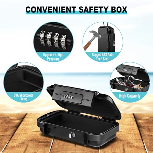 HUANLANG Portable Safe Lock Box with Combination Lock Mini Beach Travel Safe Waterproof Small Lockable Boxs with Removable Wire Rope Combination Lock Box for Dorm,Travel,Beach,Hotel,Car,Home,Office