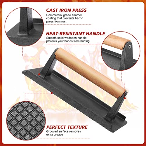 Cast Iron Grill Press 8x4 Inch for Burgers & Steak, Heavy Duty, Food Grade