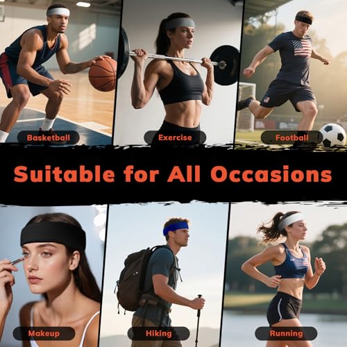 Sweatbands Sports Headband - 4-Pack in Black, Gray, Blue, White