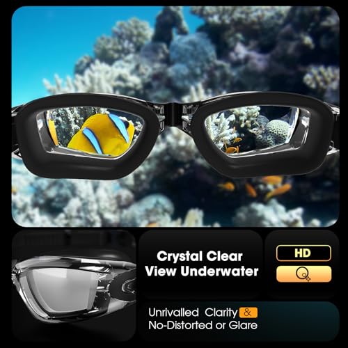Braylin 2-Pack Swim Goggles Anti-Fog Leak-Resistant for Adults Women Men (Black/Blue Lenses)