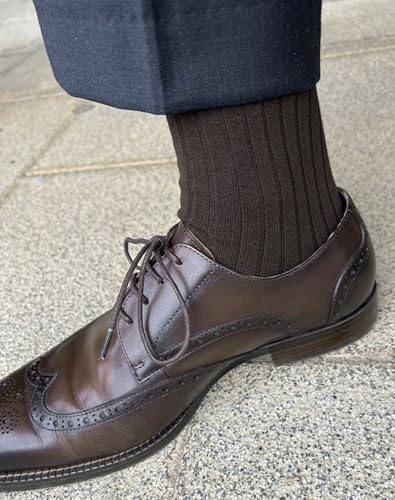 PUJANE Men's Dress Crew Socks 5 Pairs - Beige, Coffee, Grey, Navy, Light Grey, 9-12