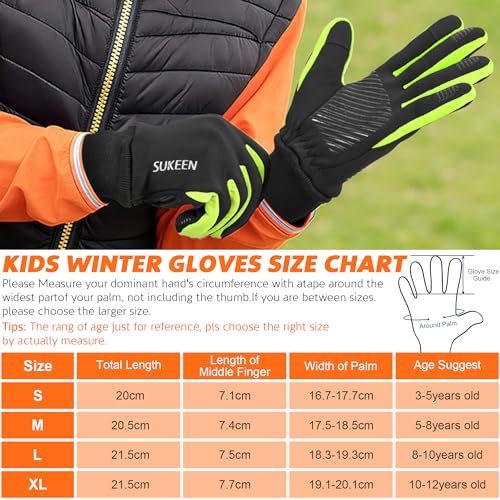 Kids Winter Gloves with Touchscreen - Green, Medium Size