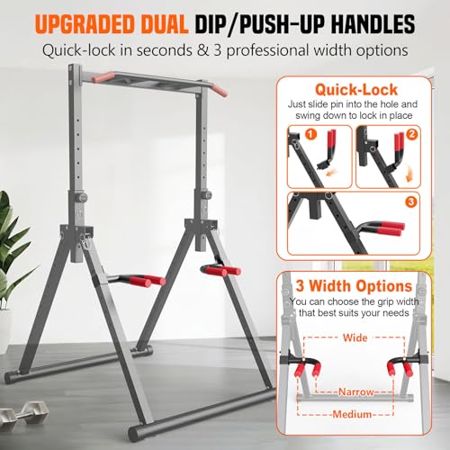 Foldable Power Tower Dip Station for Pull Ups & Dips - Black