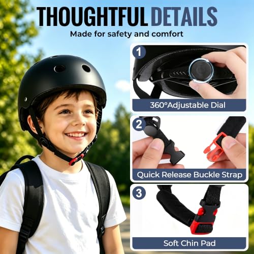 Kids Bike Helmet Black 18.9-22 inch Adjustable Toddler Youth Safety Gear