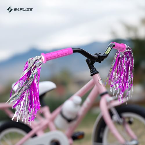 Soft TPR Bike Handlebar Grips with Streamers - Pink