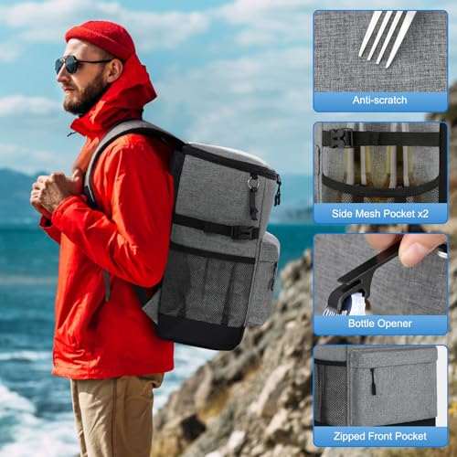 Tenot Light Grey Cooler Backpack 33 Cans Insulated Leakproof Portable Bag