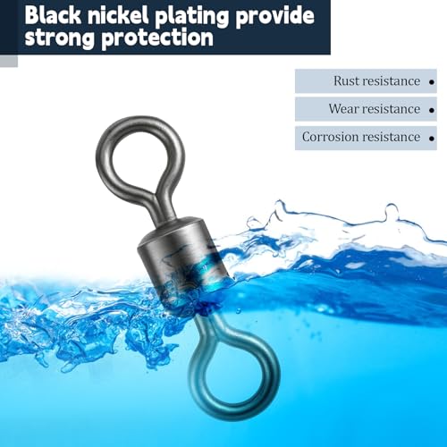 100 Pack Micro Swivels for Fly Fishing - High Strength Black Swivels