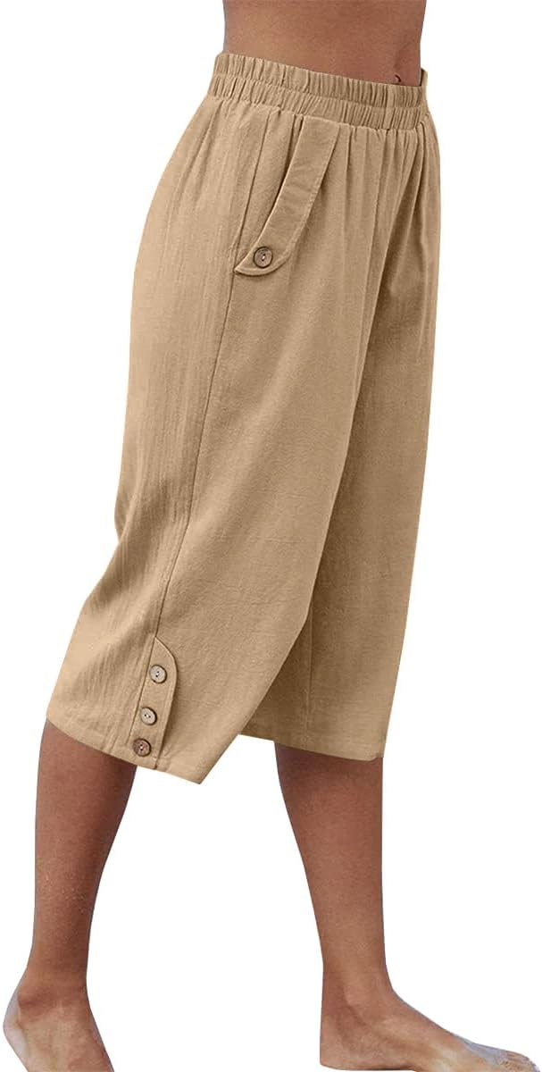 Veatzaer Women's Harem Pants - Elastic Waist 3/4 Capri with Pockets | Casual Yoga Trousers S-XXL