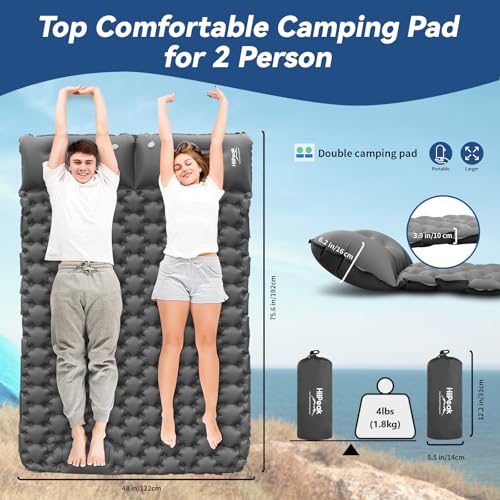 HiiPeak Double Sleeping Pad Gray - Self-Inflating 3-Inch Thick Camp Mattress for 2 Persons