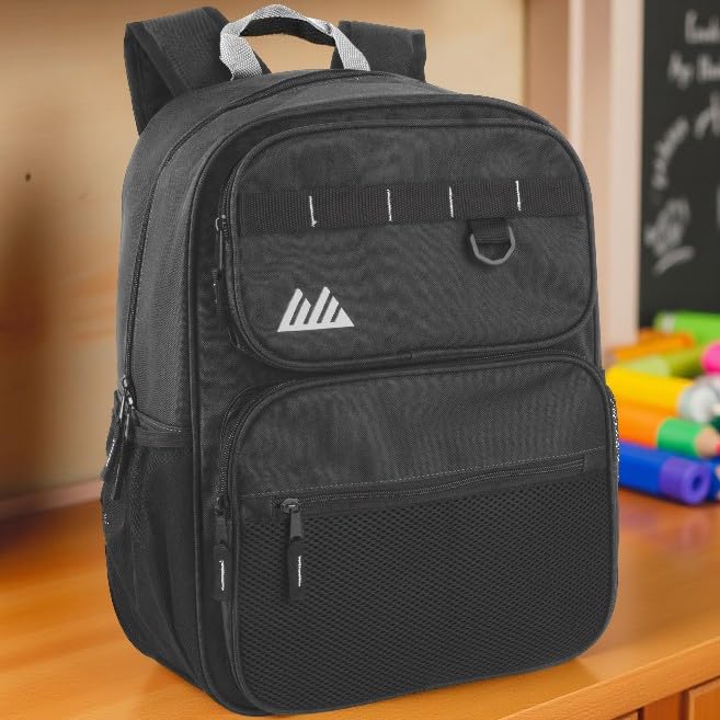 Summit Ridge Travel Backpack for Men & Women, Spacious 17x13x5in with Water Bottle Pockets - Black