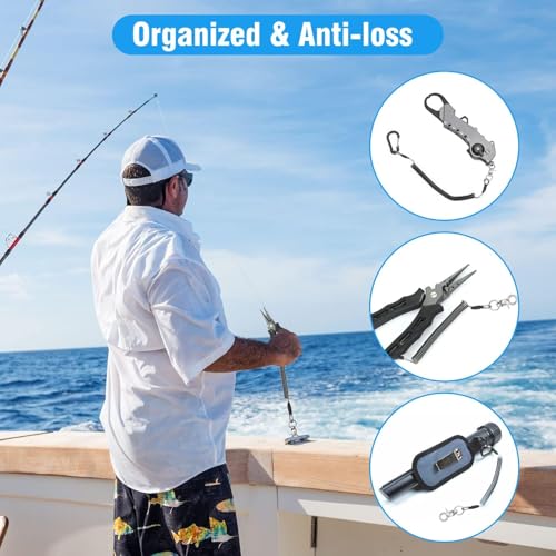 TSV Black Retractable Fishing Lanyards 10-Pack with Carabiners & Keychains for Kayak & Outdoor Use