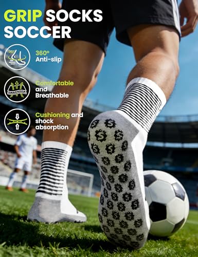 Grip Soccer Socks for Men - Anti-Slip, Medium - Black & White