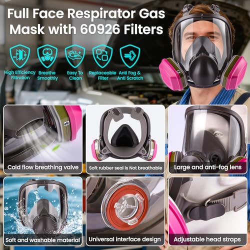 Full Face Respirator Mask with 60926 Filters - Reusable 6800 Full Face Gas Mask Survival Nuclear and Chemical for Spray Paint, Epoxy Resin, Polishing, Sanding, Welding
