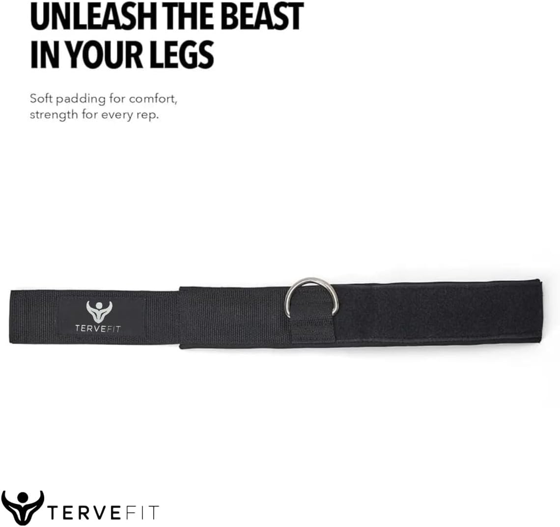 Tervefit Ankle Straps - Neoprene Padded Fitness Cuffs for High Strength Exercises | Black, 2 Pack