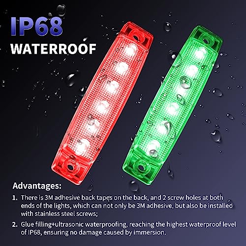 12V Boat Navigation Lights Red & Green 2-Pack IP68 Waterproof, ABS Bow & Stern Lamps