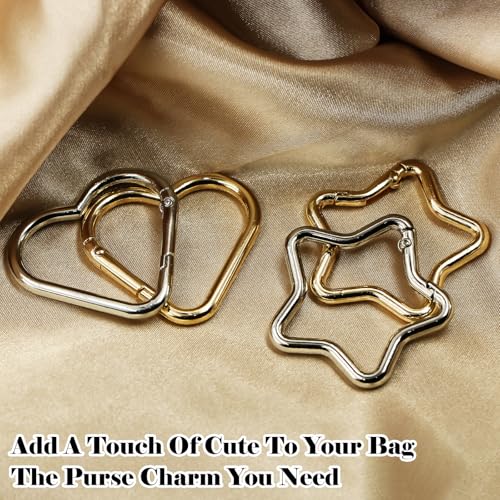 Gold & Silver Heart & Star Carabiner Clips - 4 Pack Mix Color