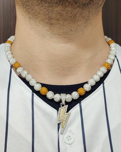 Baseball Necklace with Lightning Bolt Pendant - White/Gold, 18 Inch