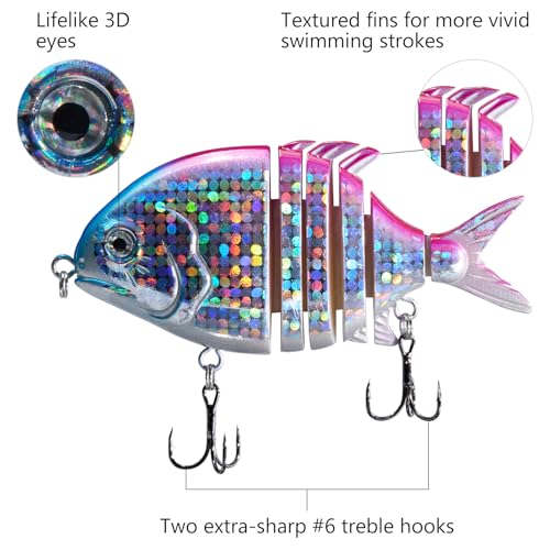Swimbait Fishing Lure with Built-in Steel Balls - Pink/Silver 3.9in 1.3oz