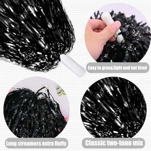Cheerleading Pom Poms with Handle - 2 Pack Gold-Black Glitter