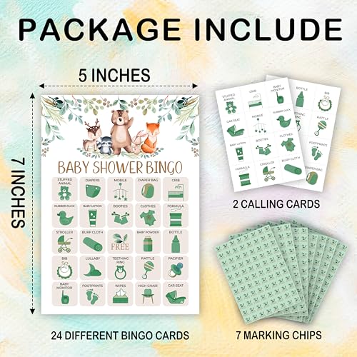 Woodland Baby Shower Bingo Game Set for Adults - 24 Cards, 5x7", Reusable