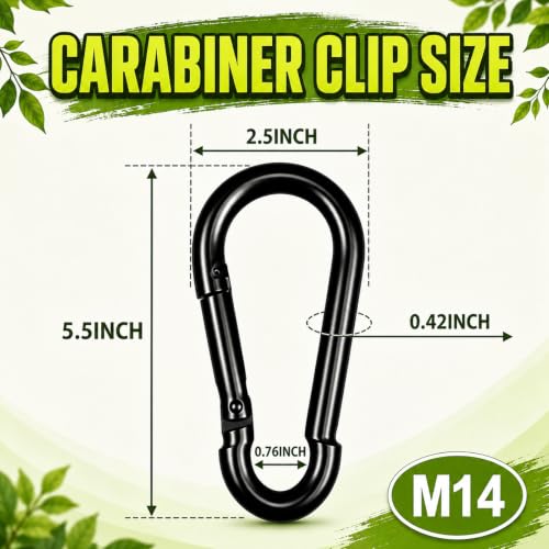 Heavy-Duty Carabiner Clip - 5.5 Inch Snap Hook, 2PCS-M14 Black