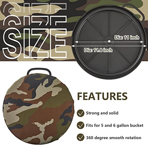 Lewtemi 2 Pack 5 Gallon Bucket Seat Lids - 360° Swivel Padded Green Camouflage