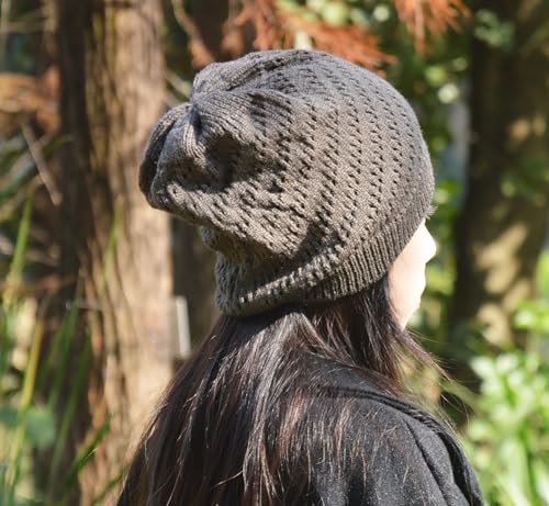 Lightweight Crochet Beanie Hat for Women - Dark Gray, Medium