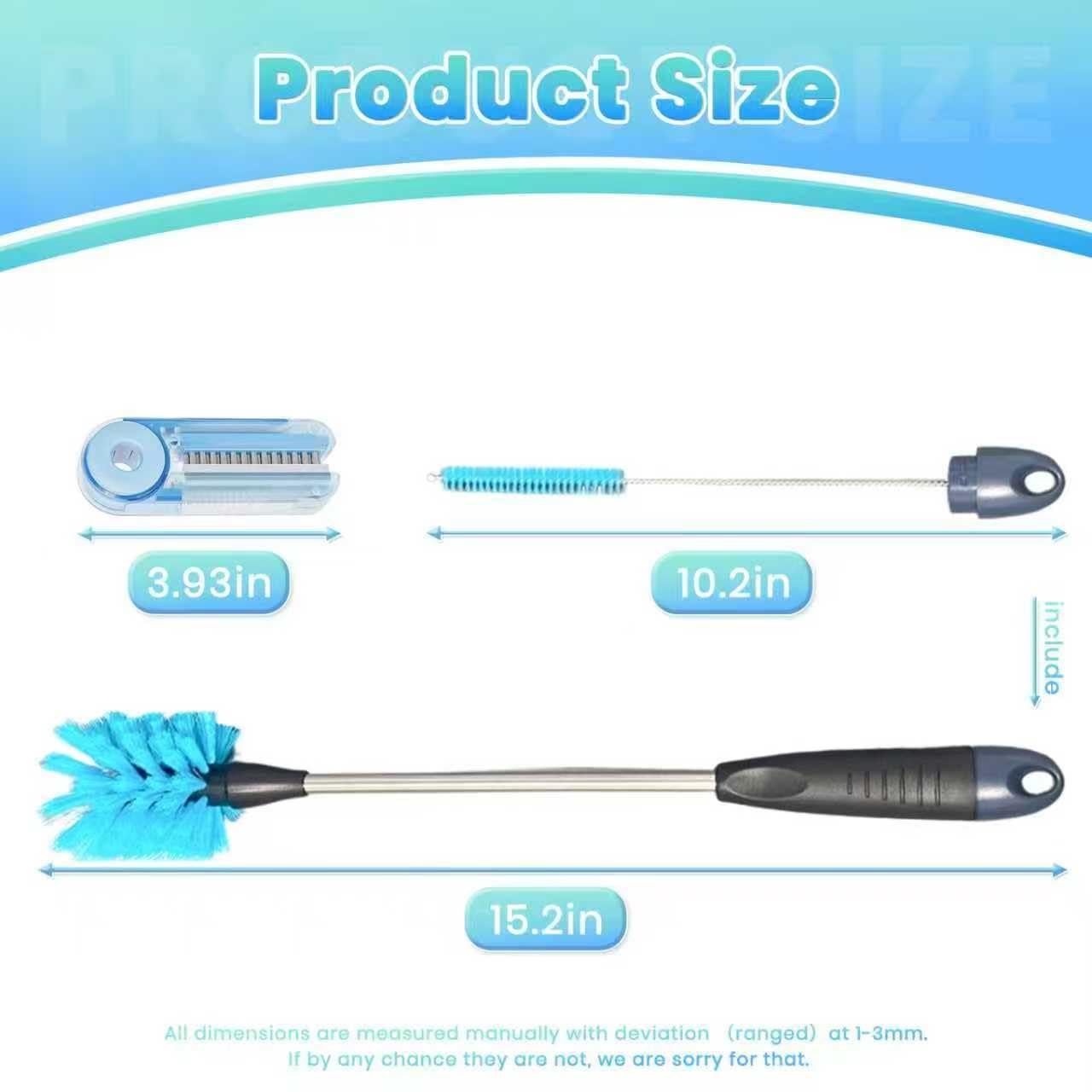 BOSORIO 2-in-1 Bottle Brush with Straw Brush for Owala Water Bottle, 15in Long Handle Stainless Steel Bottle Brush and Straw Cleaner Brush, Multifunctional Detail Brush for Coffee Mug Lid