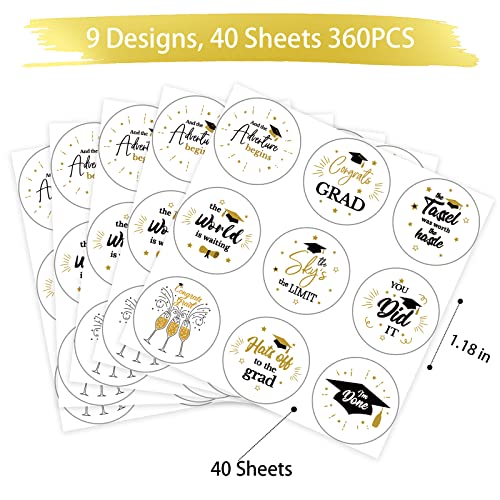 360 PCS Class of 2026 Graduation Stickers - 1.18 Inch Black & Gold Labels
