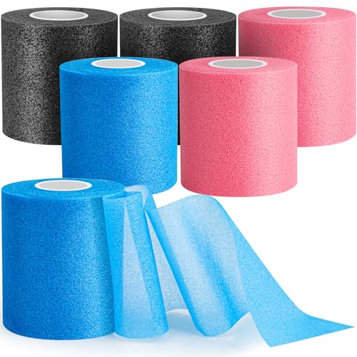 Pre Wrap Athletic Tape - 6 Pack, Skin-Friendly Foam Wrap in Black, Pink, Blue