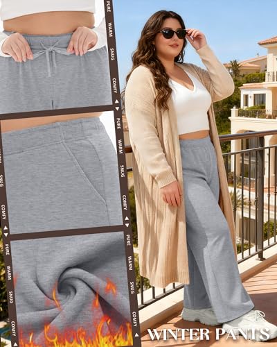 Velvelhall 3 Pack Women's Fleece Wide Leg Sweatpants – Black / Carbon Mixed Gray / Light Mixed Gray, Plus Size XL-5XL