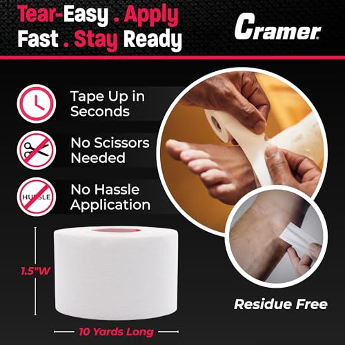 Athletic Tape 6 Pack - Easy Tear Sports Tape, 1.5" x 10 Yards, Latex-Free