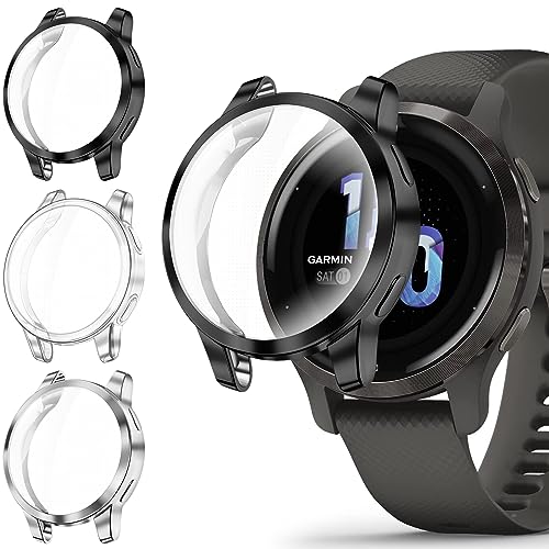 Protective Case with Screen Protector for Garmin Venu 2S / Vivoactive 4S - Black, Clear, Silver (3 Pack)