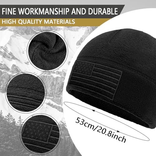 American Flag Tactical Fleece Beanie - Warm Winter Watch Cap - Black