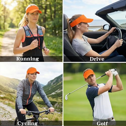 Adjustable Sport Visor Hats - 2 Pack, One Size, Orange