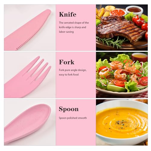 Reusable Cutlery Set with Case - 4 Travel Utensils in Pink, Blue, Beige, Green