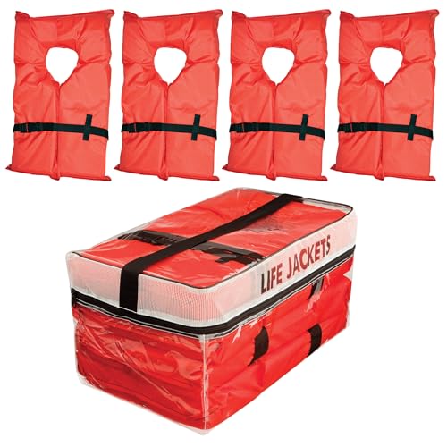 Clear Storage Bag with Type II Life Jackets - 4 Adult Orange